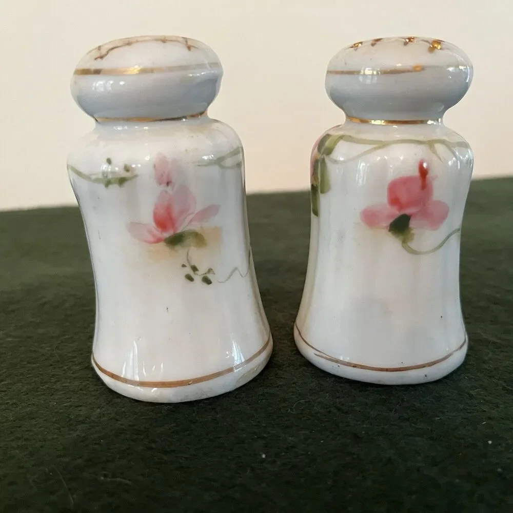 Vintage Nippon Hand Painted Salt and Pepper Shakers with Roses - Please Read